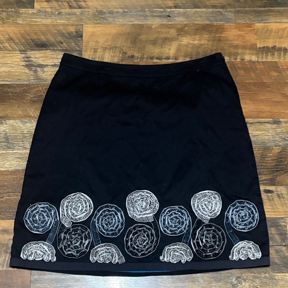 Boden Black Mini Skirt with Floral Design